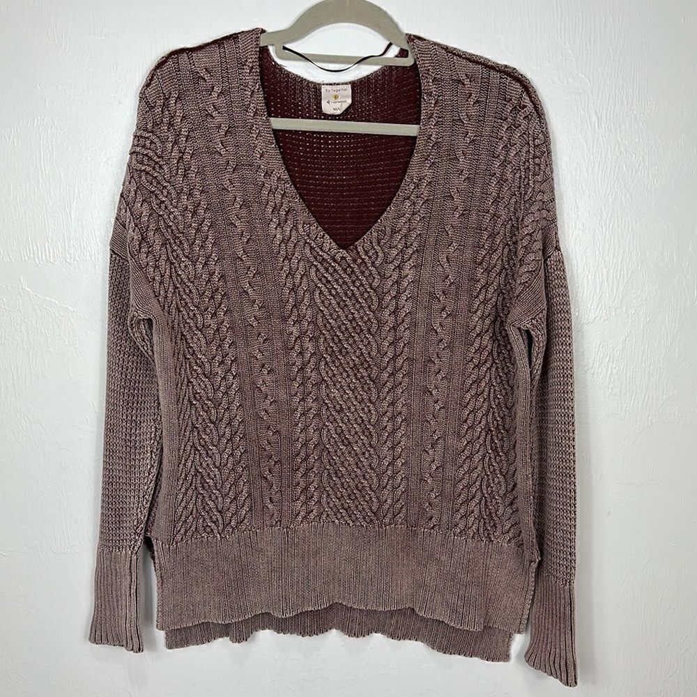 ❤️Last Chance By Together Maroon Color Cotton Cable Knit V-neck PulloverSize M/L